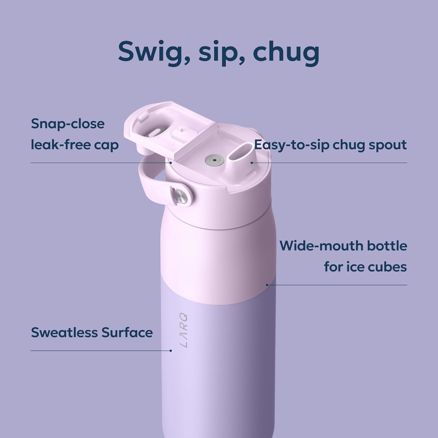 LARQ Swig Top — Insulated Stainless Steel Water Bottle with Straw, Detachable Silicone Handle, Vacuum 24h Cold, BPA-Free Metal Bottle for Gym, Travel, Office, Wide Mouth for Ice — 23 oz, Mojave Dune