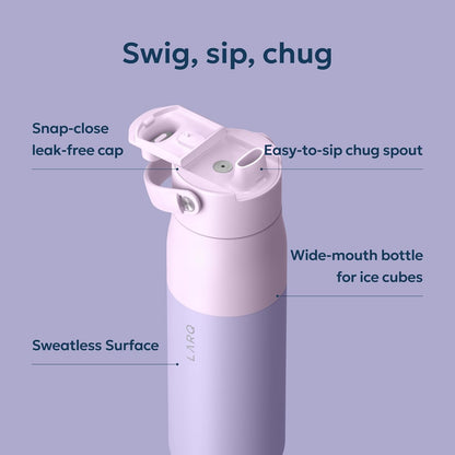 LARQ Swig Top — Insulated Stainless Steel Water Bottle with Straw, Detachable Silicone Handle, Vacuum 24h Cold, BPA-Free Metal Bottle for Gym, Travel, Office, Wide Mouth for Ice — 23 oz, Mojave Dune