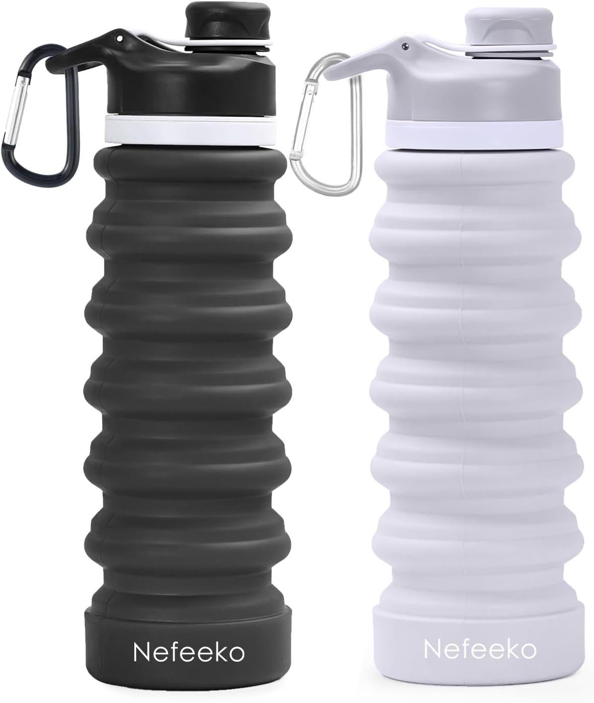 Nefeeko Collapsible Water Bottle, 26oz Silicone Foldable Water Bottles Leakproof BPA Free Travel Water Bottles with Carabiner, Portable Sport Water Bottles for Camping,Hiking Outdoor Indoor Sport