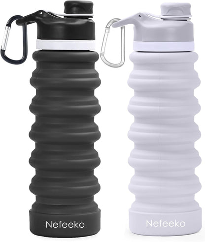 Nefeeko Collapsible Water Bottle, 26oz Silicone Foldable Water Bottles Leakproof BPA Free Travel Water Bottles with Carabiner, Portable Sport Water Bottles for Camping,Hiking Outdoor Indoor Sport