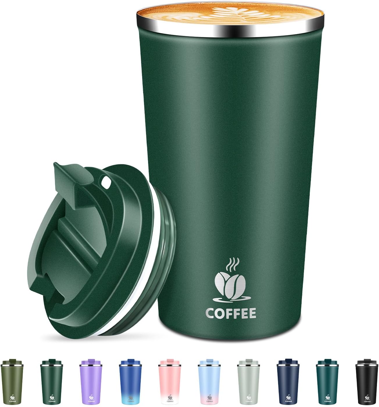 Insulated Travel Coffee Mug Reusable Coffee Tumbler Cup with Flip Lid Leak Proof Spill Proof for Office School Party Camping Hot and Cold Drink,Stainless Steel 17oz (Black)