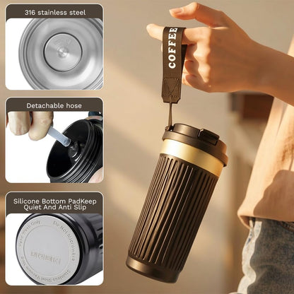 SPLMIFA Vacuum-Insulated Stainless Steel Travel Coffee Mug, Leak-Proof Reusable Coffee Cup with Lid - Keep Hot & Cold Drinks for Hours, Durable Insulated Tumbler for Men & Women(3rd-Black, 12OZ)