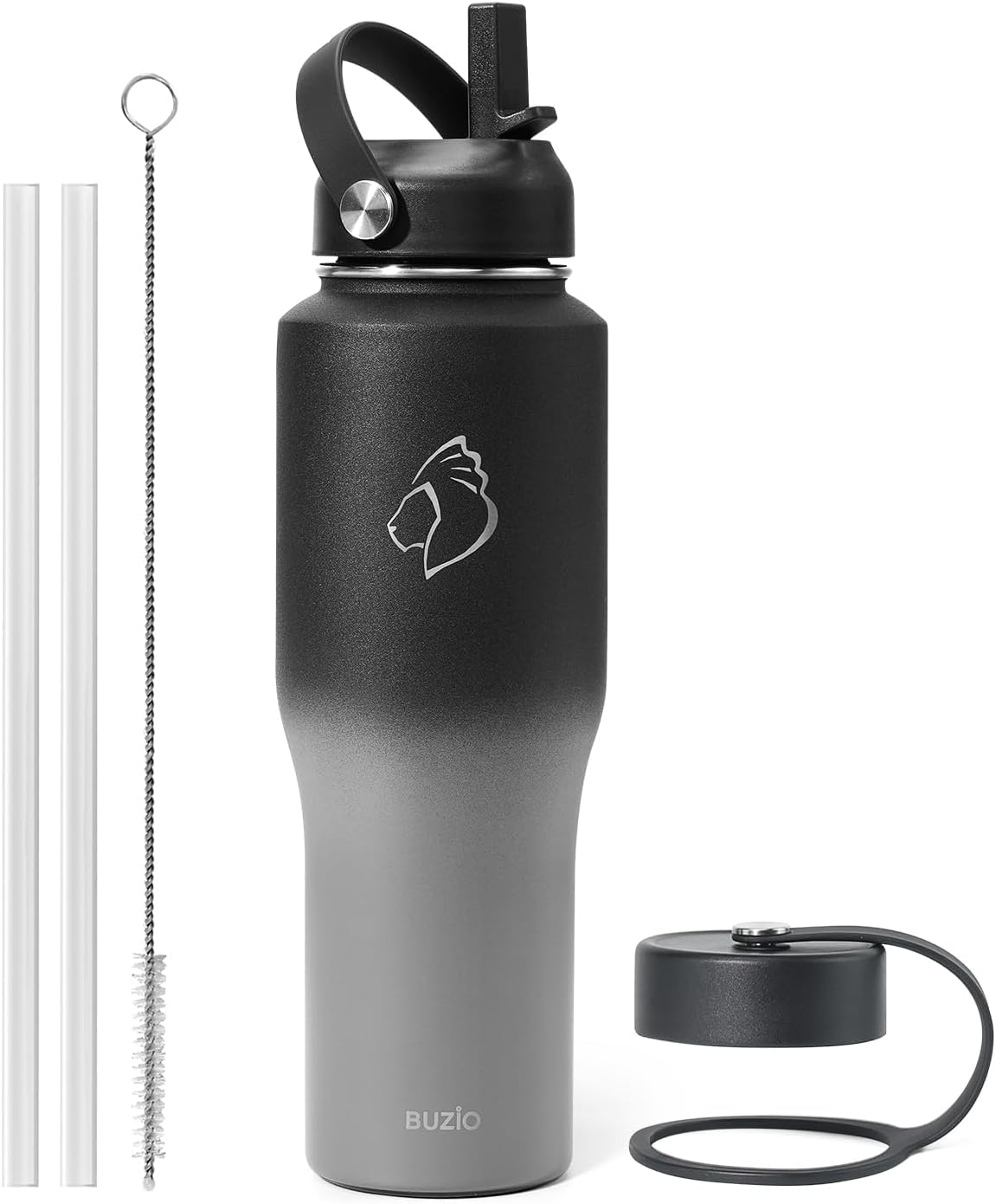 BUZIO 40oz Insulated Water Bottle Fits in Any Car Cup Holders, 40oz Vacuum Insulated Tumbler with Lids and Straw for Water, Travel Mug Cupholder Friendly, Leakproof Keep Cold & Hot, Indigo Crush