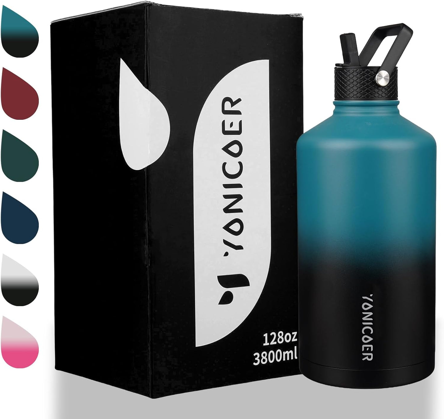 Insulated Water Bottle 40oz,Triple Wall Vacuum Stainless Steel(Dishwasher Safe),Leak Proof & Non-BPA,Flask Jug with Paracord Handle & Straw Spout Lids Sports Cherry Blossom
