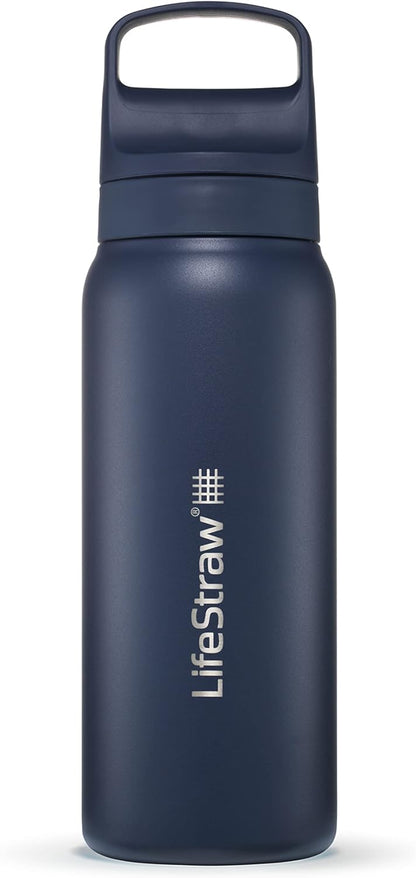 LifeStraw Go Series — Insulated Stainless Steel Water Filter Bottle for Travel and Everyday Use Removes Bacteria, Parasites and Microplastics, Improves Taste, 1L Aegan Sea