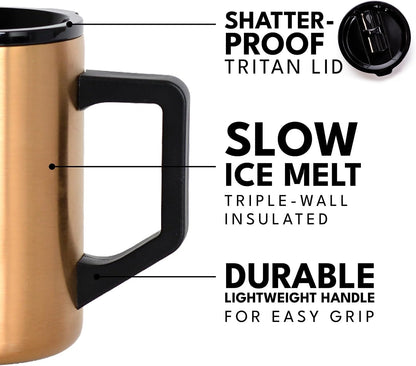 Elemental Insulated Coffee Mug - Triple-Wall Stainless Steel Summit Travel Cup for Hot and Cold Drinks - Thermal Coffee Mug with Lid and Handle for Camping, Office & Travel 16oz - Rainbow Speckle