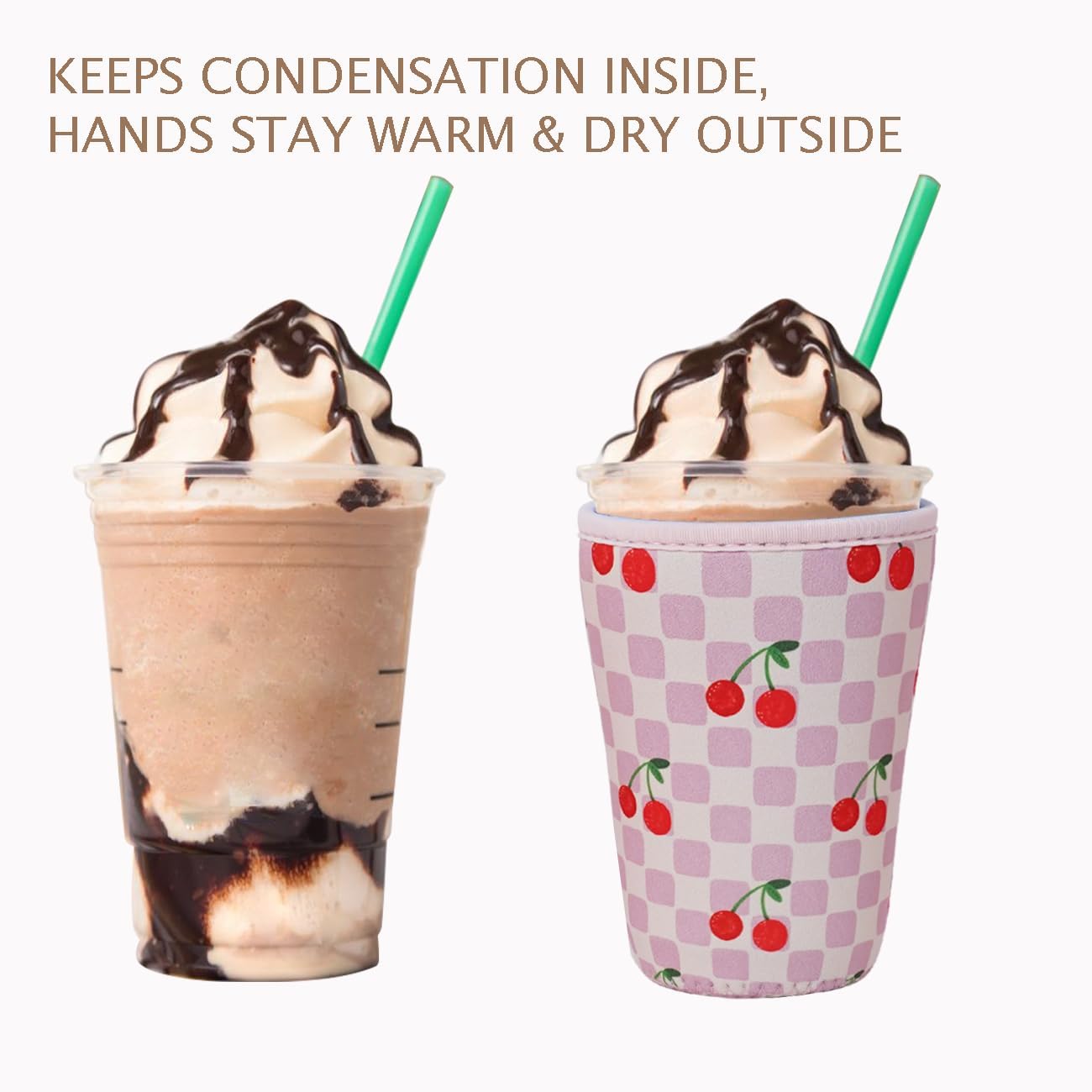 Reusable Insulated Neoprene Iced Coffee Cup Sleeve, Durable Drink Sleeve for Cold Beverages, Beverage Holder for Iced Coffee, Floral Checkers