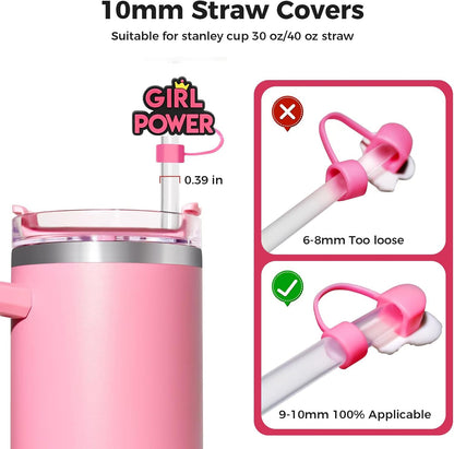 6PCS Pink Black Girl Straw Covers for Stanley Cup，Cute Silicone Straw Topper for 10mm Drinking Straw Tip Covers Stanley Cup Accessories