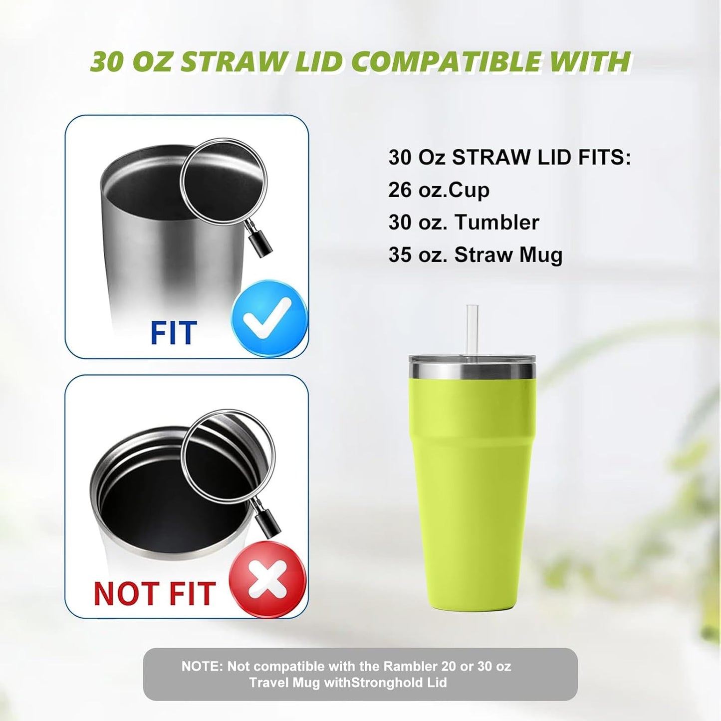 30 oz Tumbler Straw Lid, 2 Pack Replacement Lids for YETI 26oz/30oz/35oz Straw Mug, Transparent Travel Tumbler Top with BPA Free and Shatter-proof