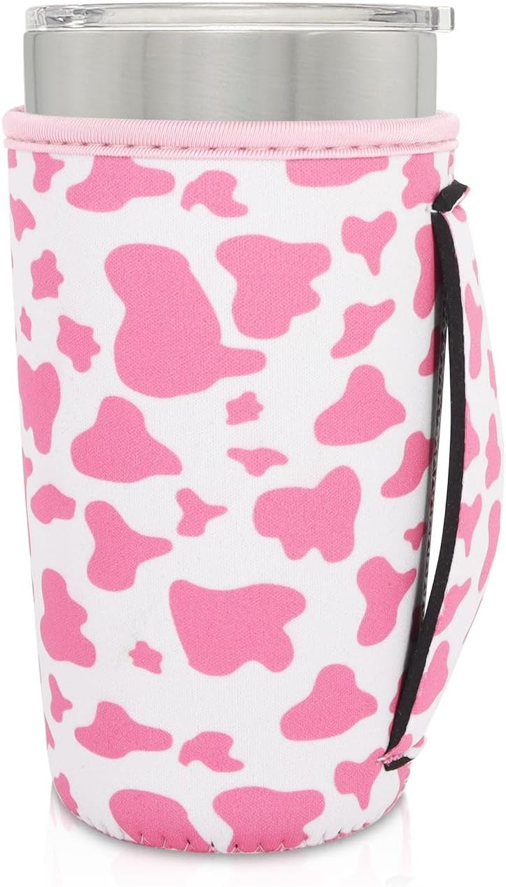 Reusable Iced Coffee Cup Sleeve Neoprene Insulated Sleeves Cup Holder with handle Idea for 30oz - 32oz Tumbler Cups, Protein Shake Bottles(Only Cup Sleeves), Black - Colors A