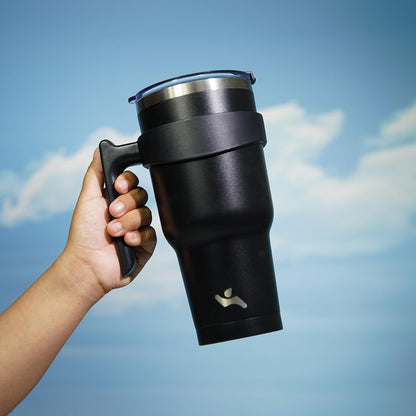 Konokyo 20 oz Tumbler with Handle and 2 Straw 2 Lid, Insulated Water Bottle Stainless Steel Vacuum Cup Reusable Travel Mug,Black