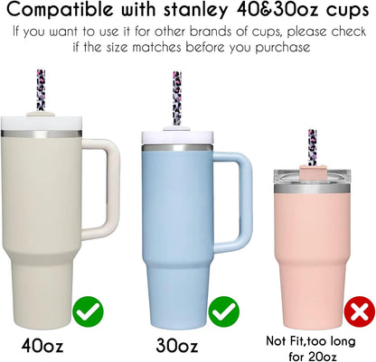 AIERSA 6 Pack Silicone Replacement Straws for Stanley 20 30 40oz Cup,Reusable Straws Compatible 40 oz Stanley Tumbler,Long Straw with Cleaning Brush for Stanley Cup Accessories
