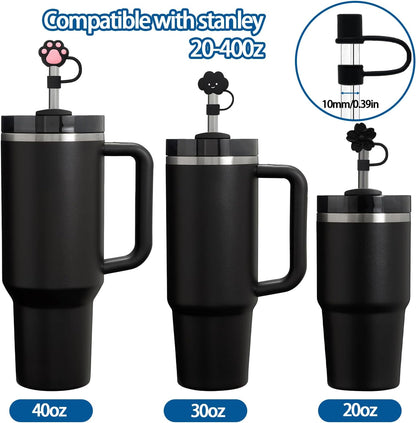 6PCS Silicone Straw Covers Cap Compatible with Stanley Cup 30-40 oz Tumbler with Handle 10mm Straw Toppers，Dust-Proof Reusable Straw Cover for Stanley Cup Accessories (Black)