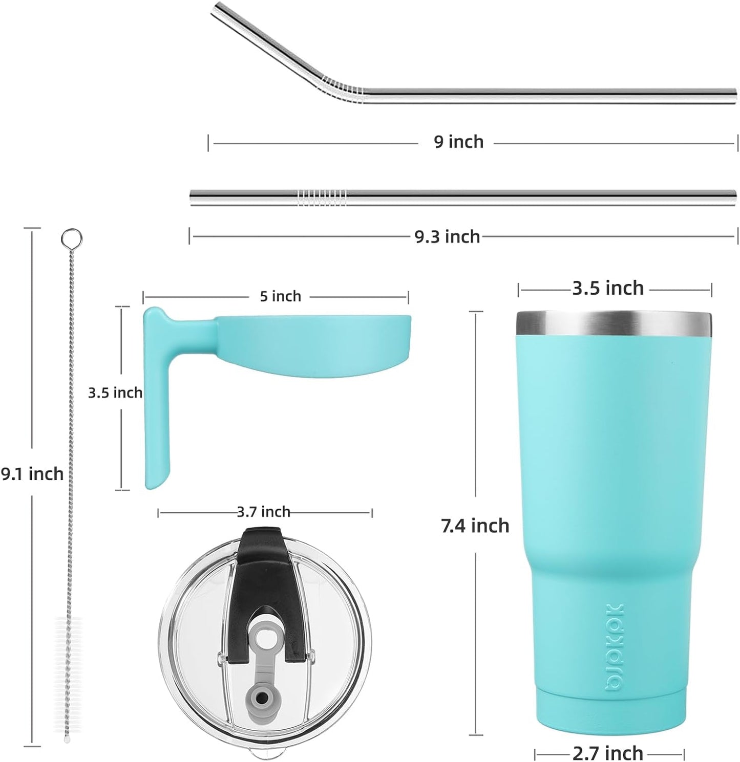 BJPKPK Tumbler With Handle And Straw Lid 40 oz Stainless Steel Insulated Coffee Tumbler Cups For Home, Office or Car,Turquoise