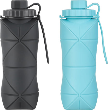 YCT Collapsible Water Bottle 17oz（500ml），Travel Portable Sport Water Bottle，Reusable Silicone Foldable Water Bottles for Gym Camping Hiking (Purple+Black)