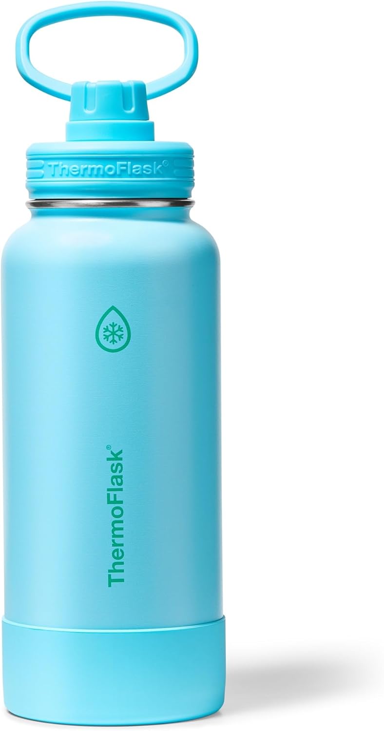 ThermoFlask Insulated Water Bottle with Spout Lid (24 oz, Lemonade Stand) - Leakproof, Stainless Steel Water Bottle for Cold & Hot Drinks, Travel & Daily Hydration