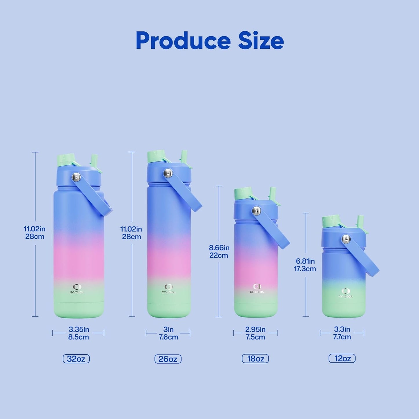 ENCOOL Insulated Water Bottle with Straw Stainless Steel Water Bottle, Leak-Proof, BPA-Free, Double Wall Vacuum Keeps Cold for 24 Hours for Sports, Travel, School (26 oz, Cotton Candy) - Colors C