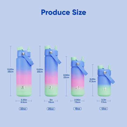 ENCOOL Insulated Water Bottle with Straw Stainless Steel Water Bottle, Leak-Proof, BPA-Free, Double Wall Vacuum Keeps Cold for 24 Hours for Sports, Travel, School (26 oz, Cotton Candy) - Colors C