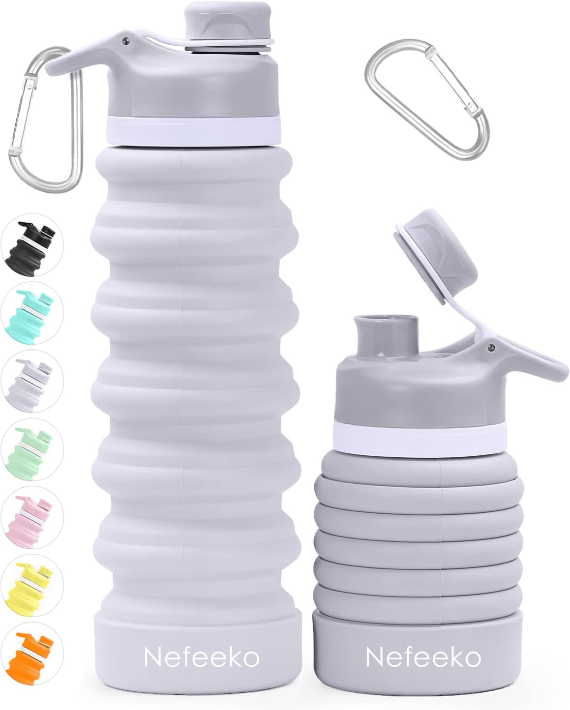 Nefeeko Collapsible Water Bottle, 26oz Silicone Foldable Water Bottles Leakproof BPA Free Travel Water Bottles with Carabiner, Portable Sport Water Bottles for Camping,Hiking Outdoor Indoor Sport
