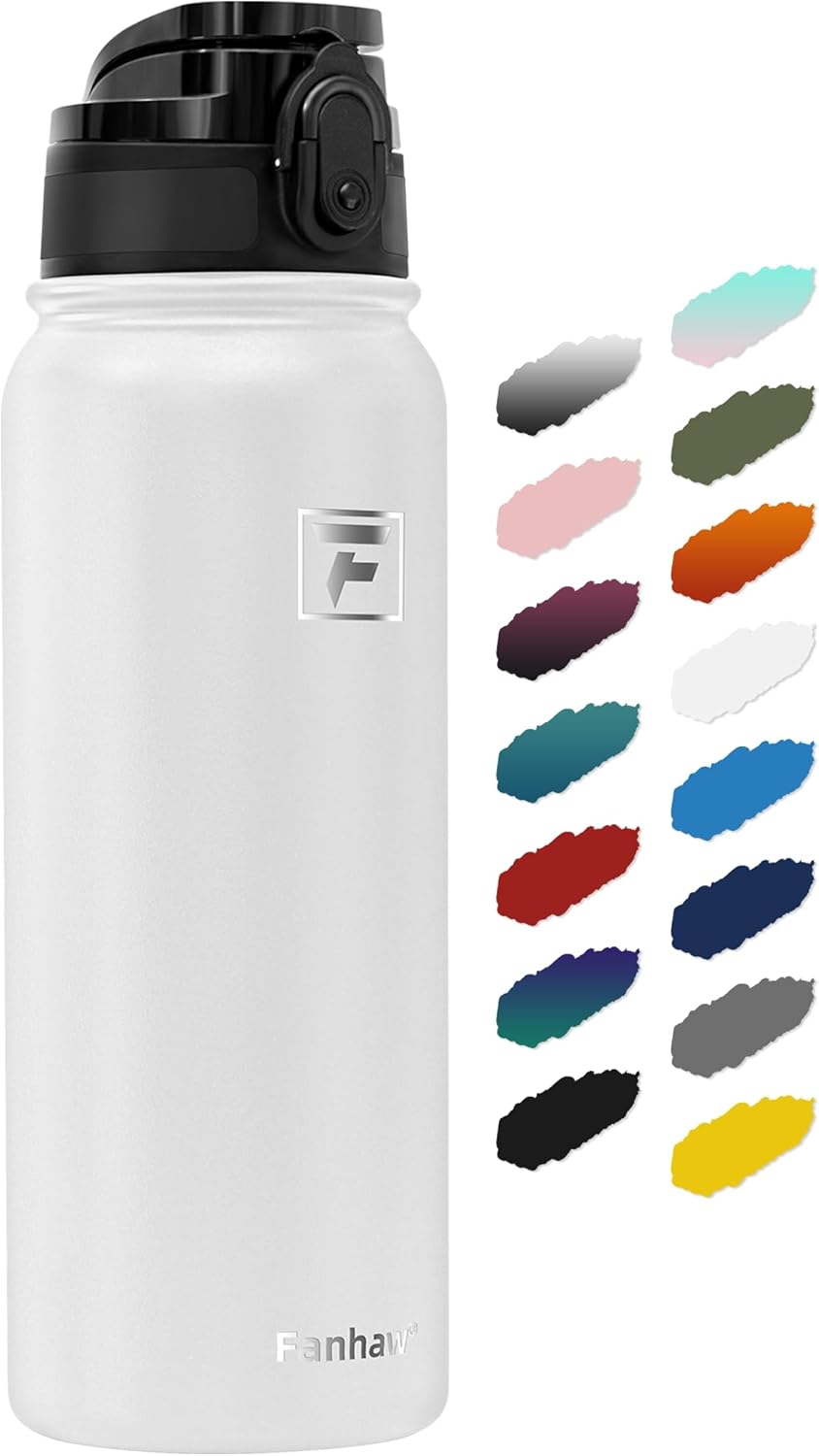 Fanhaw 20 oz Insulated Stainless Steel Water Bottle with Anti-Dust Chug Lid, Leakproof Vacuum Metal Everyday Use Bottle for Kids, Teens & Adults, Back to School Essentials (Green Blue)