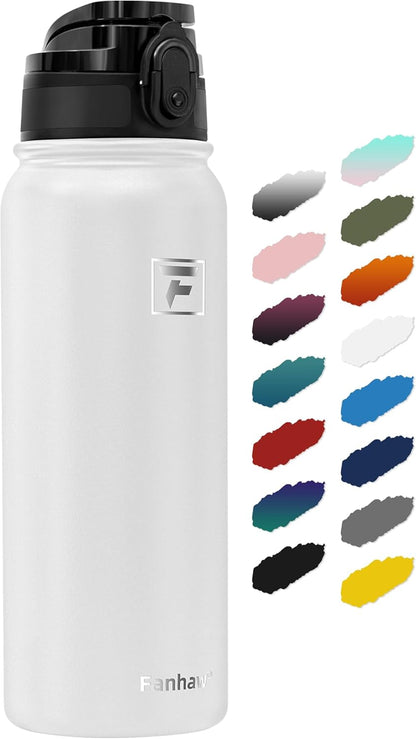 Fanhaw 20 oz Insulated Stainless Steel Water Bottle with Anti-Dust Chug Lid, Leakproof Vacuum Metal Everyday Use Bottle for Kids, Teens & Adults, Back to School Essentials (Green Blue)