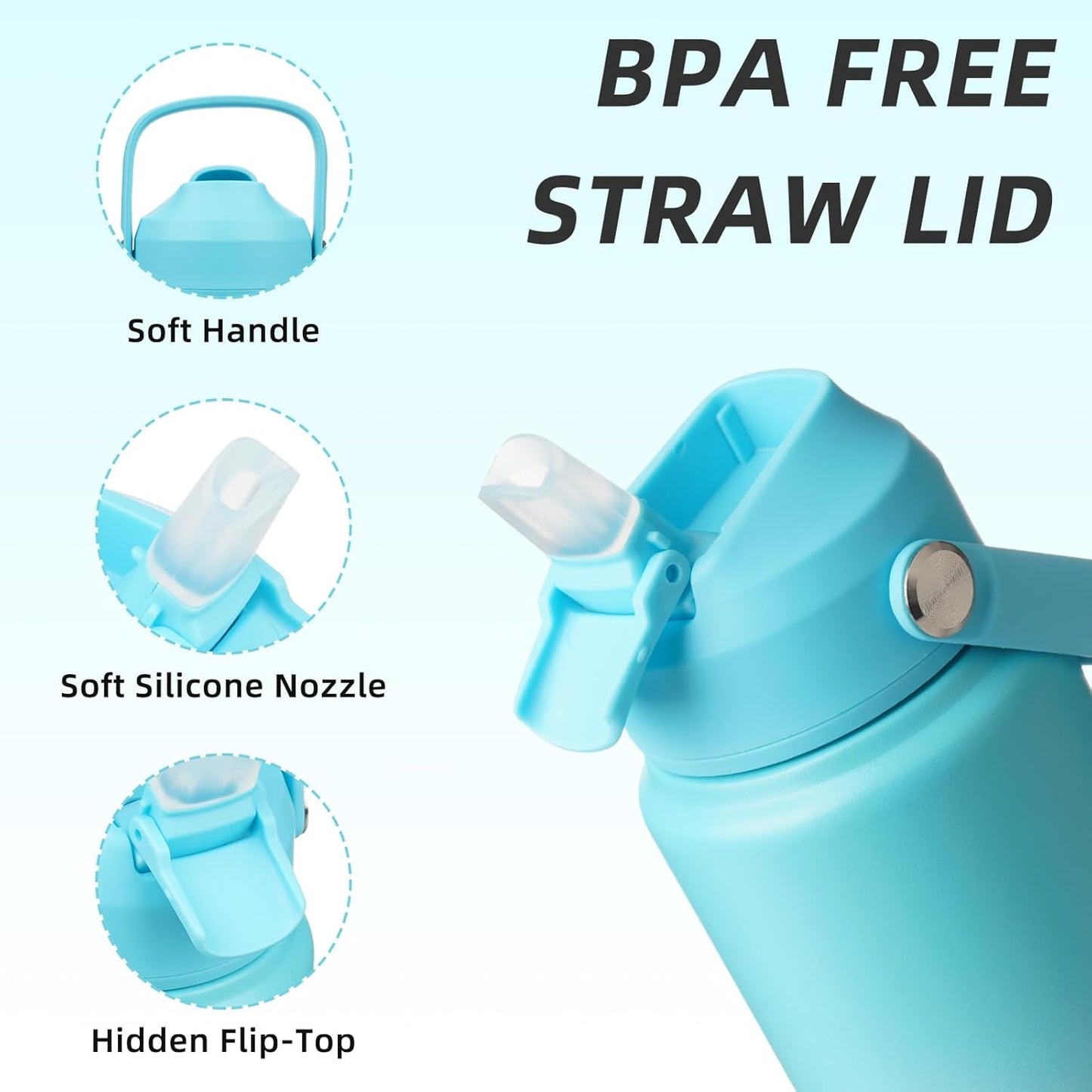 BJPKPK Insulated Water Bottle with Straw Lid, 18oz Thermo Water Bottles with Soft Nozzle, Flex Handle & Non-slip Boot, BPA Free Leak Proof Stainless Steel Metal Thermo, Tumblers, Cups,Sea Salt