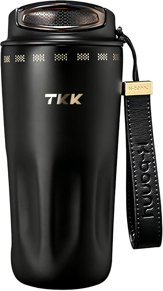 TKK 16oz Travel Coffee Mug, Ceramic Coated Interior, 316 Stainless Steel Liner, Leakproof Flip Lid, Vacuum Insulated Tumbler with Carry Strap, Reusable Cup for Hot & Cold Drinks
