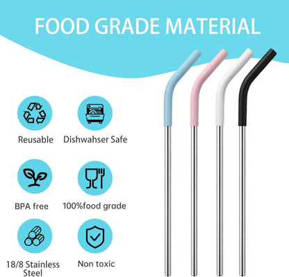 Replacement Straws for 40oz Stanley Tumblers,4 Pack Metal Straws Reusable Compatible with 40oz Cup,12" Extra Long Stainless Steel Straw with Silicone Tips,Cleaner Brush and Tumbler Brush