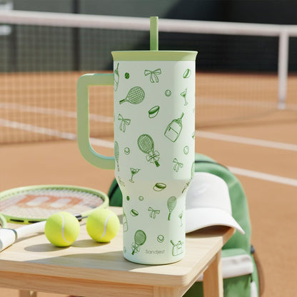 SANDJEST Pickleball 40oz Tumbler With Handle and Straw, Pickleball Queen Insulated Stainless Steel Travel Coffee Mug for Women Girls Players, Gift Idea for Birthday Christmas Mothers Day