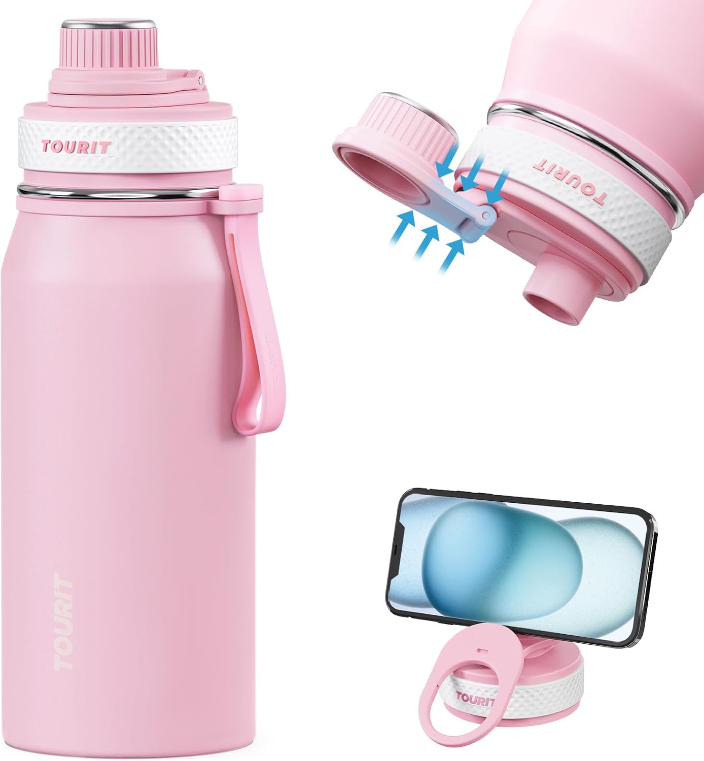 TOURIT 32oz Stainless Steel Wide Mouth Water Bottle, Double-Wall Vacuum Insulation with Spout Lid for Sports and Travel, Black