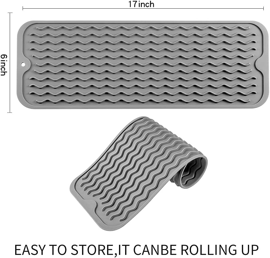 MicoYang Silicone Dish Drying Mat for Multiple Usage,Easy clean,Eco-friendly,Heat-resistant Silicone Mat for Kitchen Counter,Sink,Bar,Bottle,or Cup Green M 17 inches x 6 inches