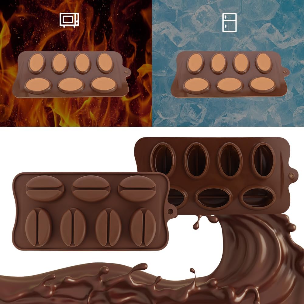 2 Pack Coffee Bean Shape Ice Cube Chocolate Fondant Soap Candle Tray Mold DIY Crafts Silicone Mousse Cake Milk Dessert Molds