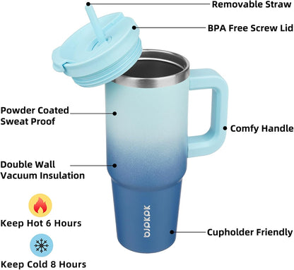 BJPKPK 30oz Stainless Steel Insulated Tumbler With Handle And Lid Straw Travel Coffee Mug Thermal Cup,Black