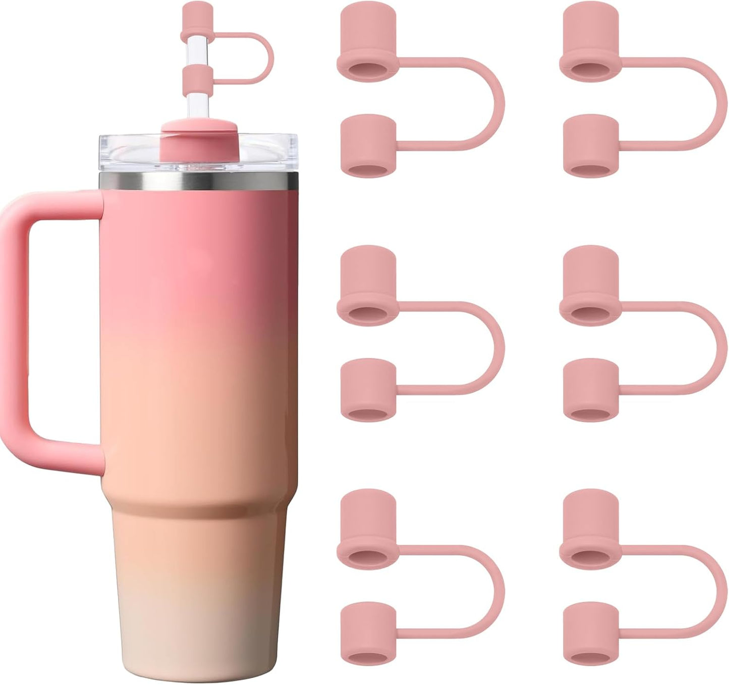 6PCS Silicone Straw Covers Cap Compatible with Stanley Cup 30&40oz Tumbler with Handle 10mm Straw Toppers，Straw Tips Lids Dust-Proof Reusable for Stanley Cup Accessories (White)