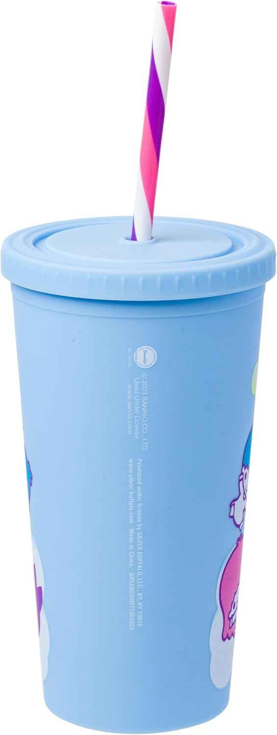 Silver Buffalo Sanrio Hello Kitty Milk Carton Pattern Plastic Boba Tumbler w Lid and Wide Straw, 24 Ounces