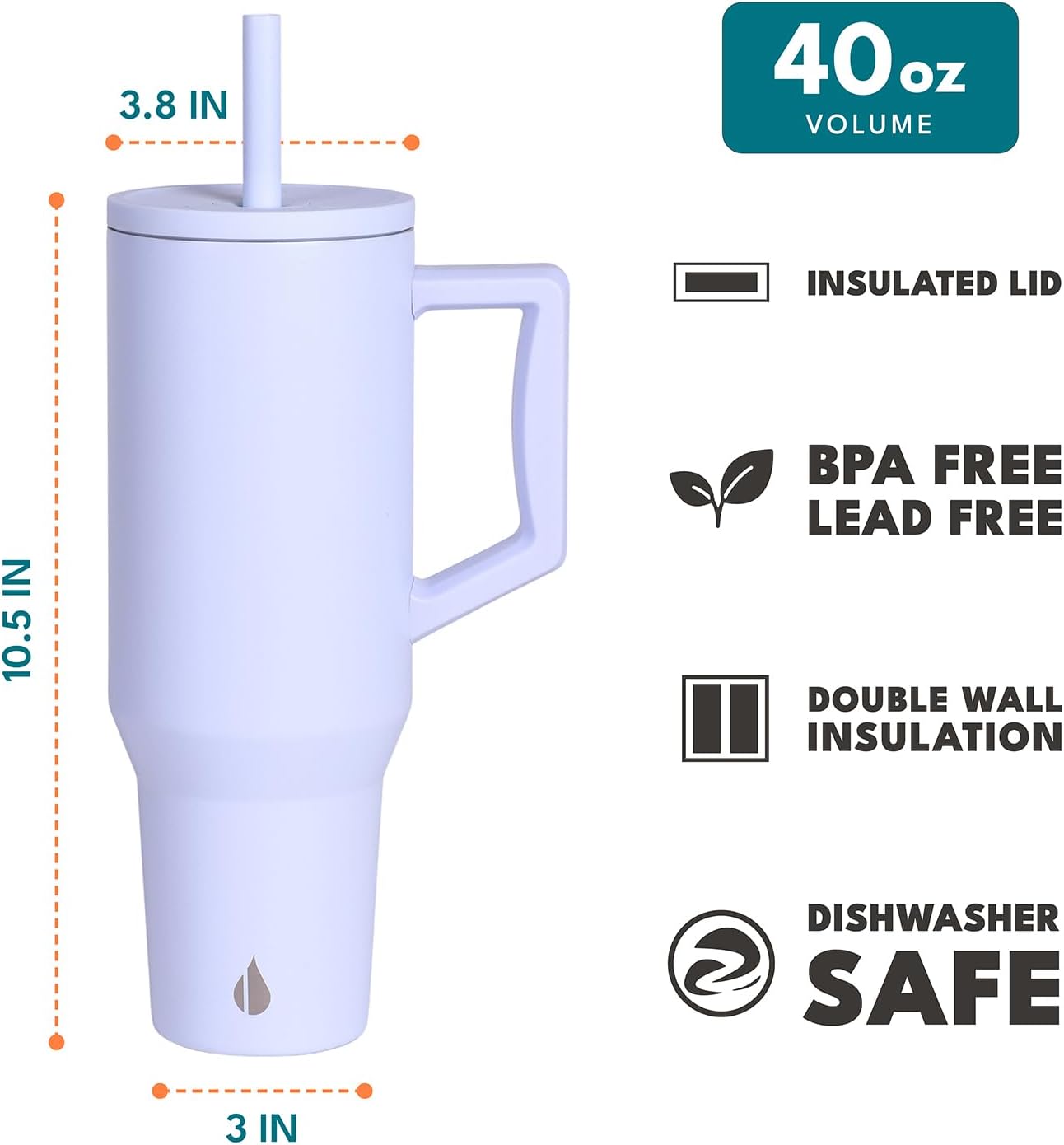 Elemental 32 oz 100% Leak Proof Tumbler with Handle & Straw - Stainless Steel Double Wall Insulated Tumbler for Hot and Cold Beverages - Travel Coffee Mug with Sip & Straw Lid - White - Colors A