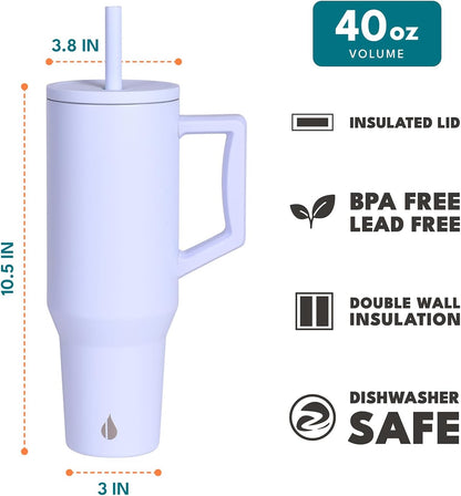 Elemental 32 oz 100% Leak Proof Tumbler with Handle & Straw - Stainless Steel Double Wall Insulated Tumbler for Hot and Cold Beverages - Travel Coffee Mug with Sip & Straw Lid - White - Colors A