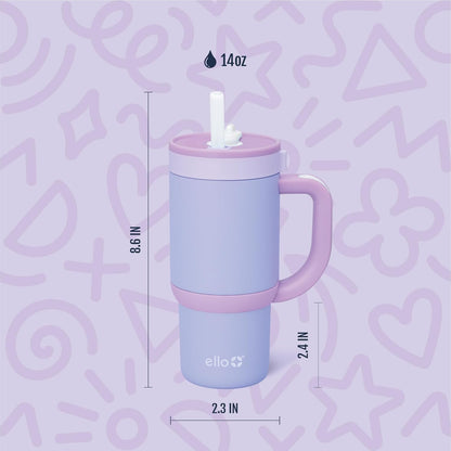 Ello Oasis 18oz Kids Tumbler with Handle & Retracting Straw, 100% Leakproof Reusable Insulated Stainless Steel Cup, Gifts for Teens Girls Boys, Keeps cold for 18 Hours, Cup Holder Friendly, Glacier