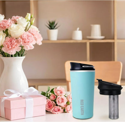 GiNT 17oz Travel Tea Mug with Infuser, 2 Lids. Vacuum Insulated 316 Stainless Steel Coffee Mug. Dishwasher Safe Tea Cup with Strainer for Hot & Cold Brew Coffee. Mothers Day Gifts for Mom (White)