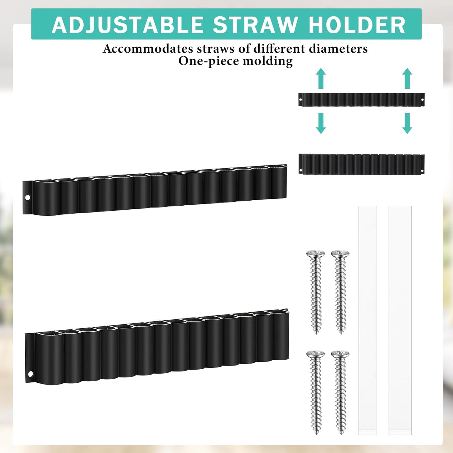 Baderke Straw Holder for Cabinet Reusable Straw Organizer with Double Sided Adhesive Tape Screws Storage Container for Kitchen Counter Cupboard(White,Classic)