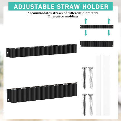 Baderke Straw Holder for Cabinet Reusable Straw Organizer with Double Sided Adhesive Tape Screws Storage Container for Kitchen Counter Cupboard(White,Classic)