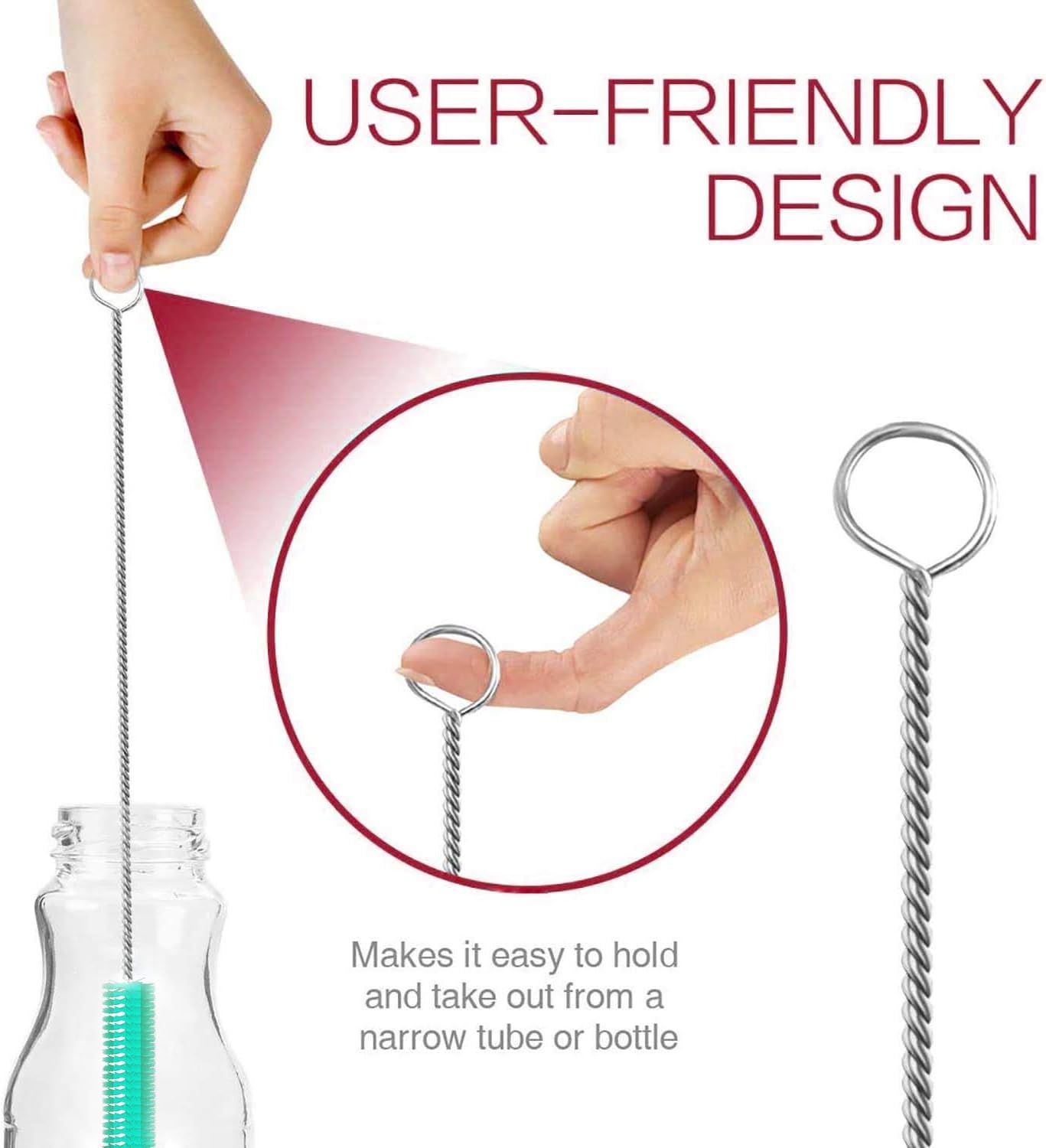Long Straw Brush Cleaner (10 Pack), Flexible Nylon Tube Cleaning Brushes with 0.4" Bristles, Rust-Proof Stainless Steel Wire Washer for Reusable Tumblers, Sports Bottles & Pipes (10 Inch)