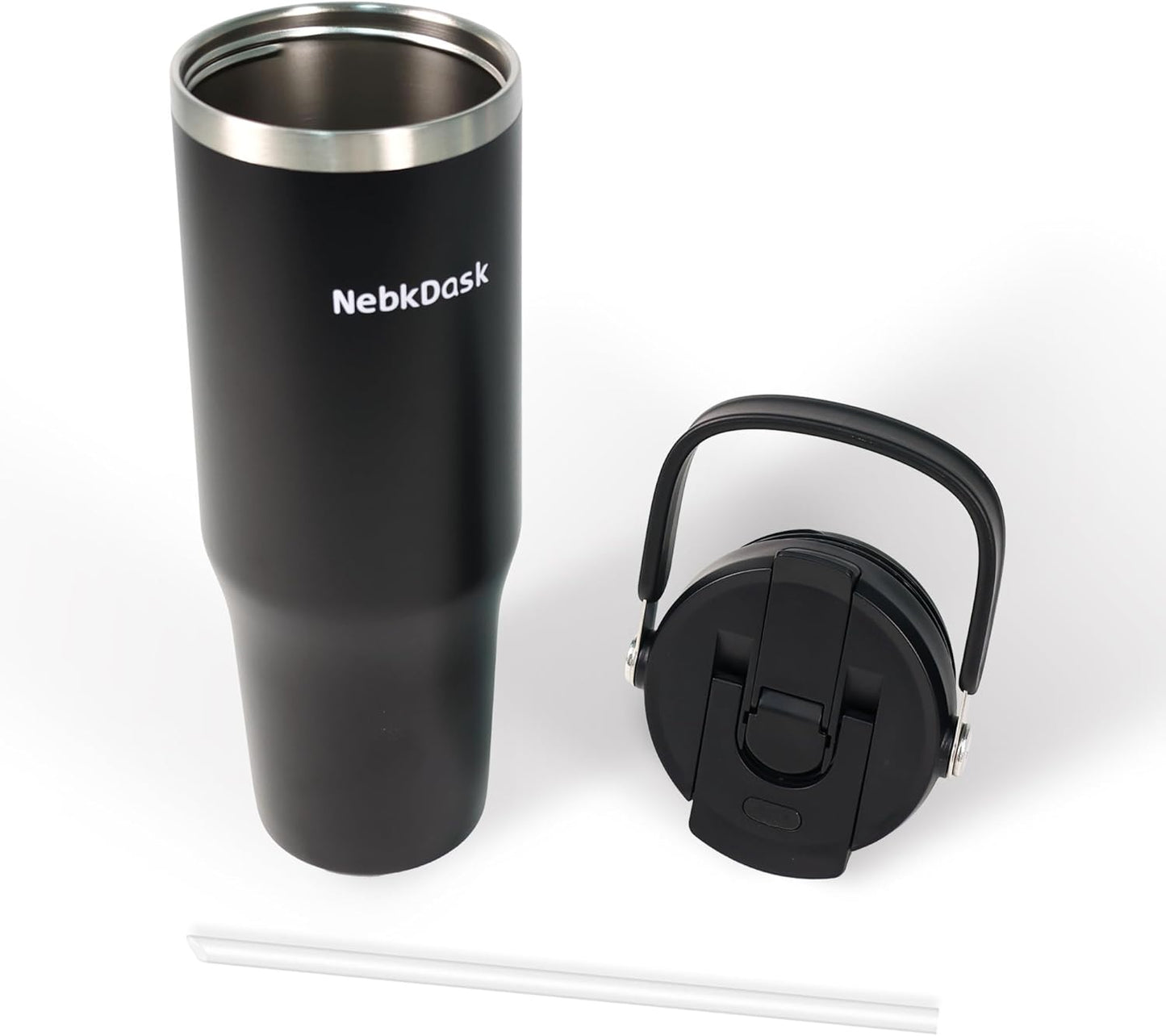 40 oz Insulated Stainless Steel Bottle with 2-in-1 Straw and Spout Lid, Water Bottle with Carry Handle Keep Cold 24H, Leak-Proof, Fits in Car Cup Holder, Travel, and School（off-White）