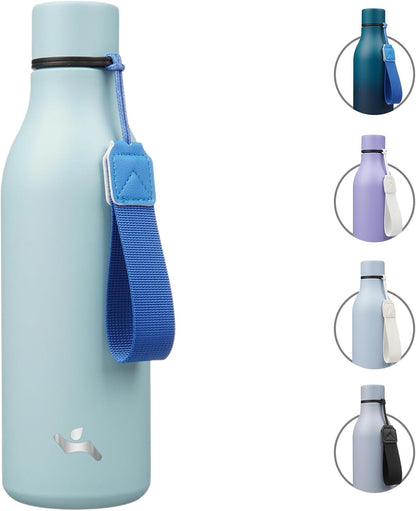 Konokyo Insulated Water Bottle with Strap,18 oz Double Wall Stainless Steel Vacuum Bottles Metal Water Flask,Macaron Green - Colors B