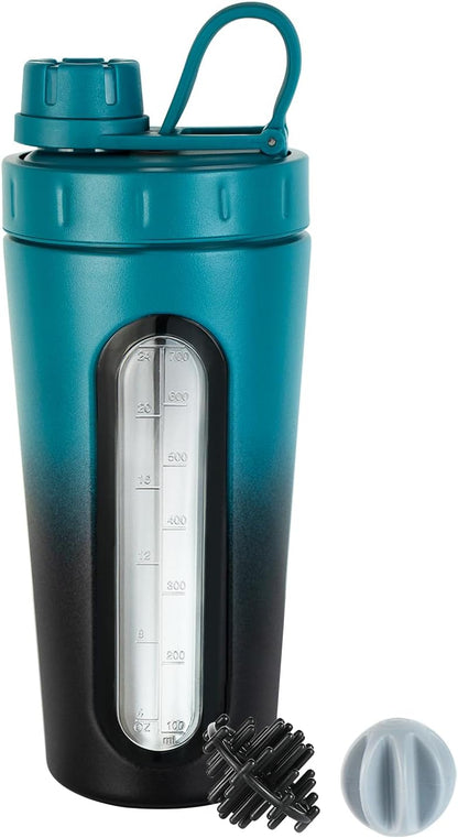 TOOFEEL Shaker Bottles for Protein Mixes 28 oz Stainless Steel Protein Shaker with 2 Mixing Ball, Not Stays Cold/Hot, Visible Window Metal Shaker Cups, Leakproof, BPA Free Bottle Shaker