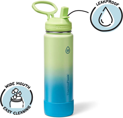 ThermoFlask Insulated Water Bottle with Spout Lid (24 oz, Lemonade Stand) - Leakproof, Stainless Steel Water Bottle for Cold & Hot Drinks, Travel & Daily Hydration