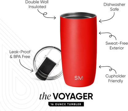 Simple Modern Voyager Tumbler with Flip Lid | Travel Coffee Mug | Insulated Stainless Steel Cold Brew Iced or Hot Coffee Cup | Gifts for Women Men Her Him | 16oz, Almond Birch