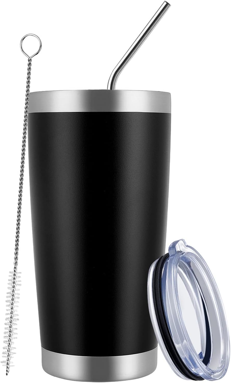 MEWAY 20oz Tumbler Cup Double Wall Vacuum Insulated Travel Mug Bulk, Stainless Steel Tumblers with Lid and Straw, Durable Powder Coated Coffee Cups for Cold & Hot Drinks (Navy, 1)