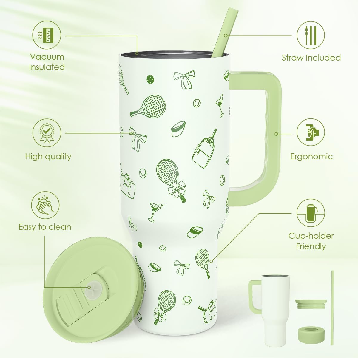 SANDJEST Pickleball 40oz Tumbler With Handle and Straw, Pickleball Queen Insulated Stainless Steel Travel Coffee Mug for Women Girls Players, Gift Idea for Birthday Christmas Mothers Day