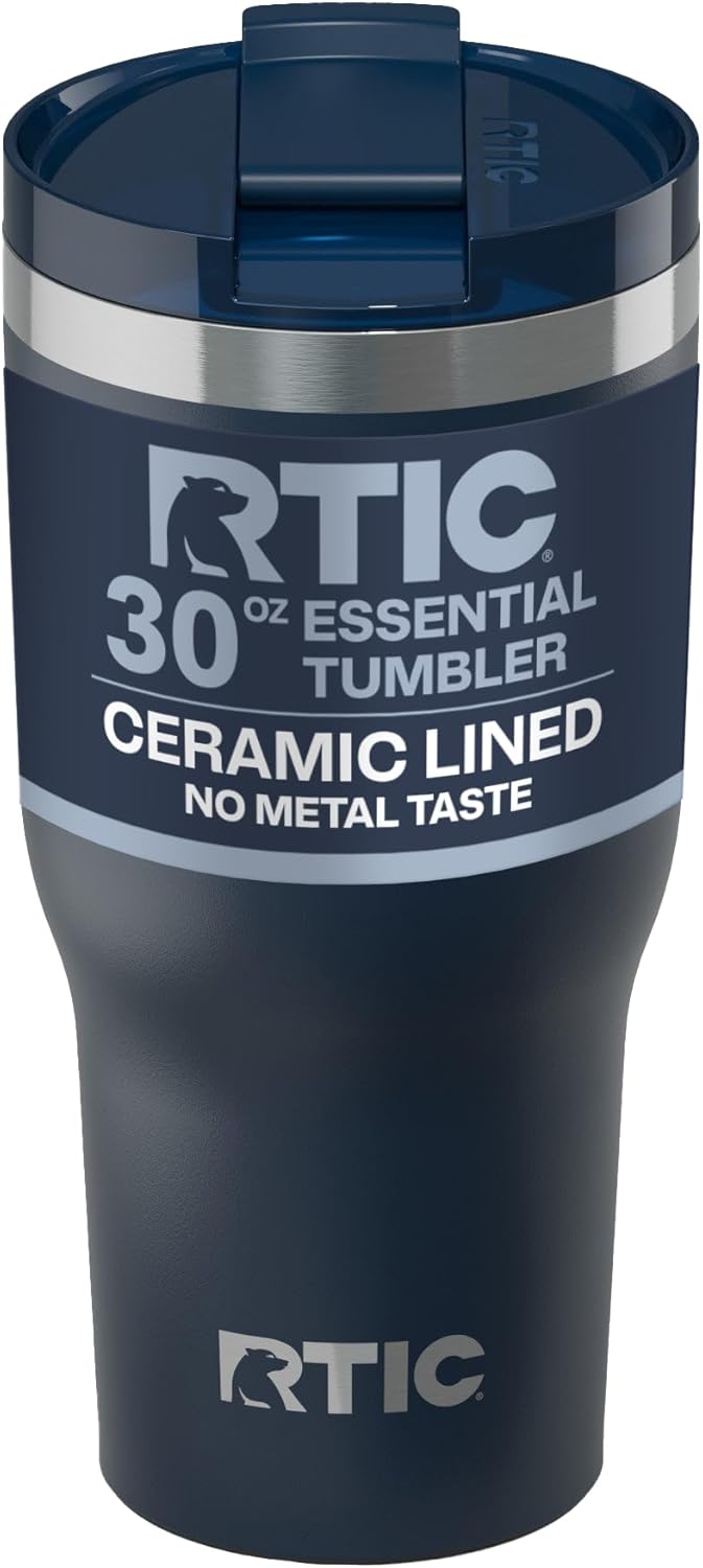 RTIC 20oz Essential Tumbler with Lid, Ceramic Lined, Insulated, Stainless Steel, Metal, Double Wall Vacuum-Insulation, Travel Cup for Iced Coffee, Tea, Hot and Cold Drink, Graphite